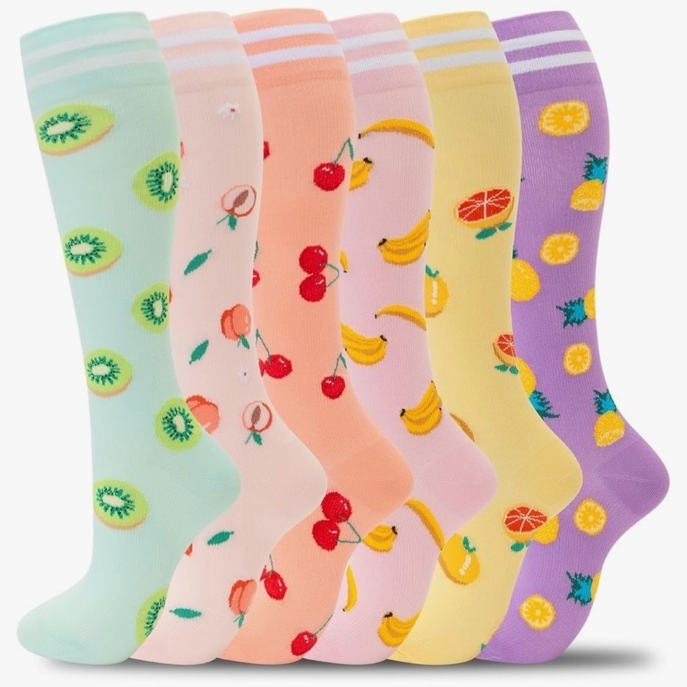 Colorful Compression Socks, 20-30mmHg compression (1 pair), Fresh Fruit Designs